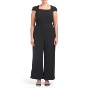Adrianna Papell Womens Black Square Neck Wide Leg Jumpsuit Pants Plus Sz 22W New